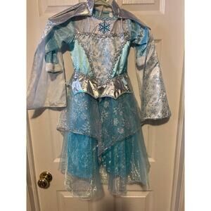 Girls ice princess costume size 4-5 child blue silver snowflake dress 1559-R